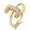 Rack Plating Letter Brass Micro Pave Clear Cubic Zirconia Adjustable Rings for Women KK-S391-03G-J-2