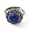 Flower Natural Lapis Lazuli Adjustable Rings RJEW-E067-08AS-01-2