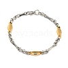 Ion Plating(IP) Two Tone 201 Stainless Steel Oval & Bar Link Chain Bracelet BJEW-B078-25GP-1