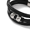 Men's Braided Black PU Leather Cord Multi-Strand Bracelets BJEW-K243-11P-2