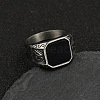 304 Stainless Steel with Natural Black Agate Finger Rings FS-WG06E27-21-1
