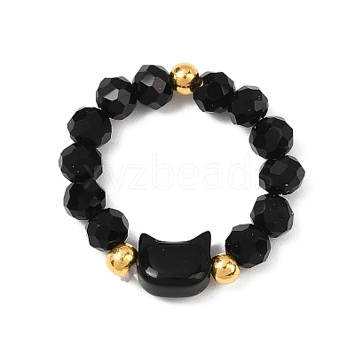 1Pc Cat Shape Glass Beaded Beads Finger Rings WG1374D-01-1