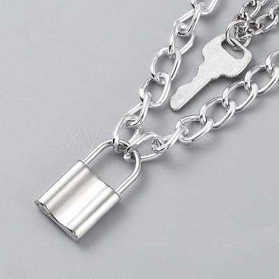 Alloy Curb Chains Double Layer Necklace NJEW-WH0022-09E-1
