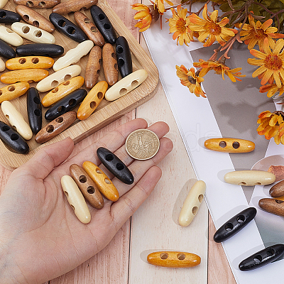 60Pcs 4 Colors 2-Hole Wood Buttons BUTT-GF0004-25A-1