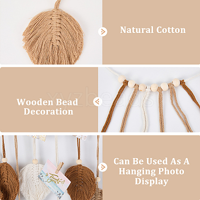 Bohemian Hand-woven Cotton Rope Leaf Tassel with Wood Beads Wall Hanging Ornaments FIND-WH20019-136B-03-1
