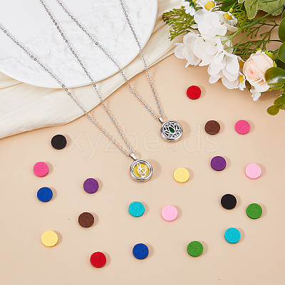 2 Sets Alloy Hollow Essential Oil Diffuser Perfume Locket Pendant 304 Stainless Steel Chain Necklaces NJEW-HS0001-22C-1