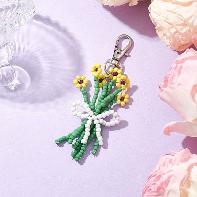 Bouquet Glass Seed Beaded Pendant Decoration HJEW-JM02561-01-1