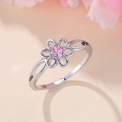 Flower Brass Micro Pave Pearl Pink Cubic Zirconia Finger Rings FS-WGCFB35-01-1