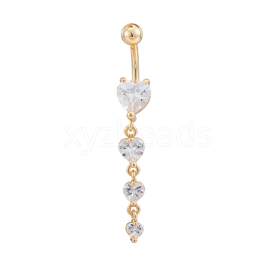 Real 18K Gold Plated Piercing Jewelry Brass Cubic Zirconia Heart Navel Ring Navel Ring Belly Rings AJEW-EE0001-06-1