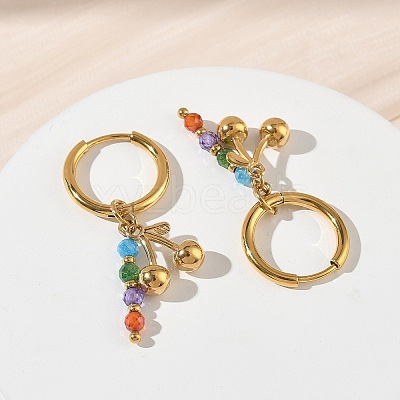 304 Stainless Steel & Rhinestone Hoop Dangle Earrings EJEW-T059-02-1