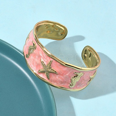 Ocean 304 Stainless Steel Enamel Cuff Bangles for Women BJEW-B159-03G-1