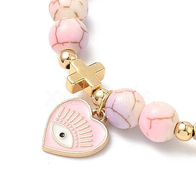 6Pcs 6 Colors Heart with Eye Alloy Enamel Charm Bracelets BJEW-JB12287-1