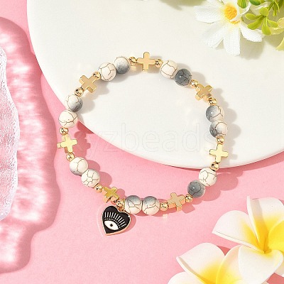 Heart with Eye Alloy Enamel Charm Bracelets BJEW-JB12287-03-1