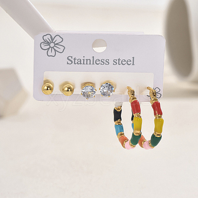 3 Pairs 201 Stainless Steel Classic Sweet Earring Sets SI9311-1
