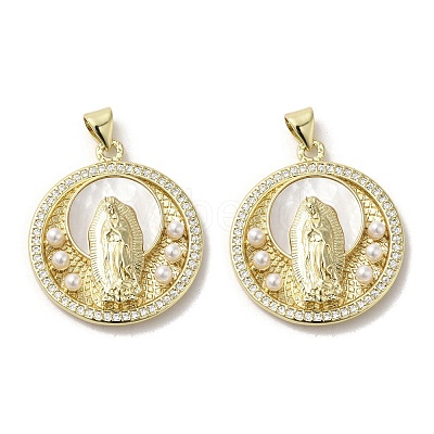 Brass Pave Shell Pendants KK-I708-16C-G-1