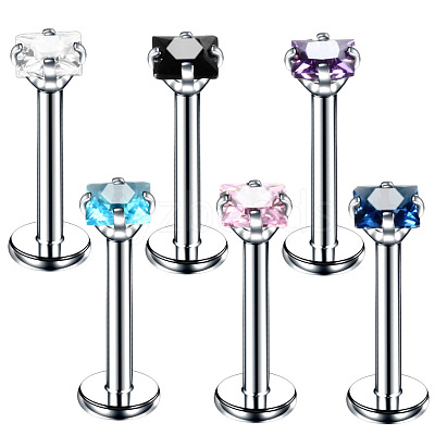 Square 304 Stainless Steel Cubic Zirconia 15 Gauge Internally Threaded Labrets for Women Men FS-WG03966-01-1