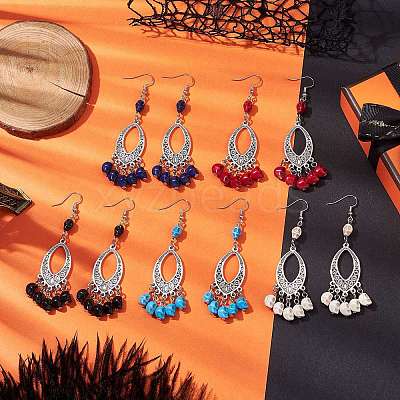 Halloween Skull Dyed Synthetic Turquoise & Alloy Dangle Earrings EJEW-JE05890-1
