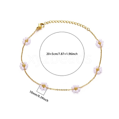 Stainless Steel & Imitation Pearl White Flower Link Chain Anklets for Women AJEW-LP0007-59-1-1