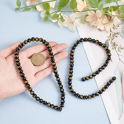 2 Strands Gold Stamp Glass Beads Strands GLAA-HY0001-42-1