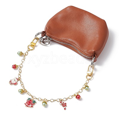 Alloy Enamel Santa Claus Christmas Bell Candy Cane Charm Brass Cable Chain Purse Decorative Chains AJEW-BA00170-1