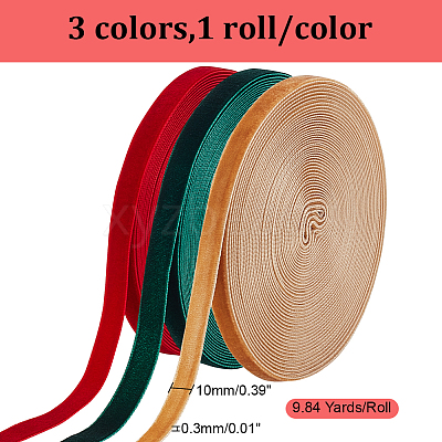3 Rolls 3 Colors Single Face Velvet Ribbons SRIB-AR0001-17-1