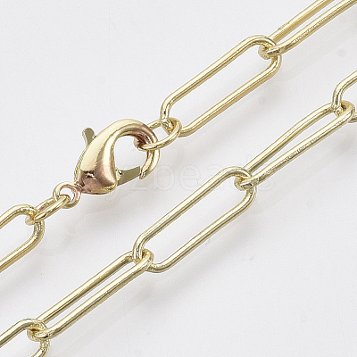 Brass Round Oval Paperclip Chain Necklace Making MAK-S072-05A-LG-1