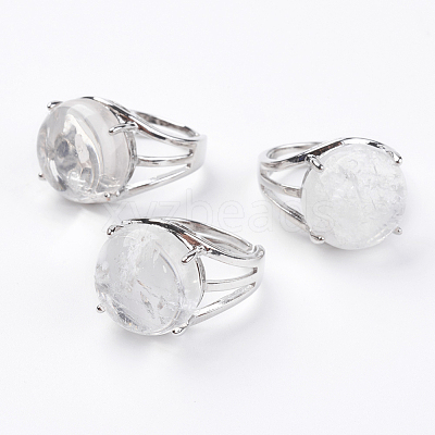 Adjustable Natural Quartz Crystal Finger Rings RJEW-F075-01G-1