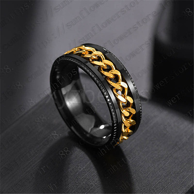202 Stainless Steel Chains Rotating Finger Ring PW-WG67706-40-1