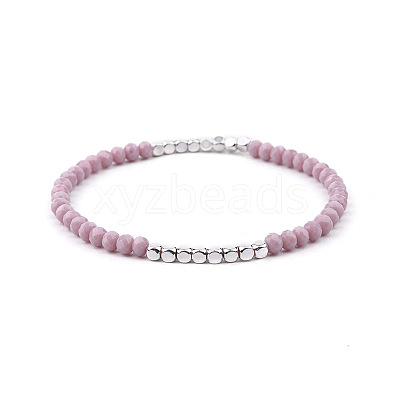 Gold-tone Miyuki Elastic Crystal Beaded Bracelet with Acrylic Tube Beads ST2798763-1
