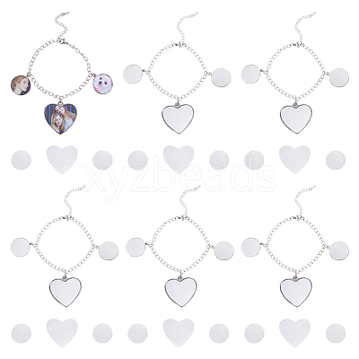 DIY Blank Heart Brass & Alloy Charm Bracelets Making Kit BJEW-DC00002-1