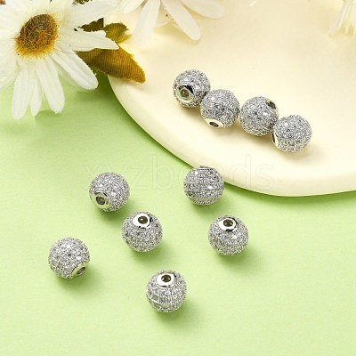 CZ Brass Micro Pave Grade AAA Clear Color Cubic Zirconia Round Beads KK-O065-8mm-05P-NR-1