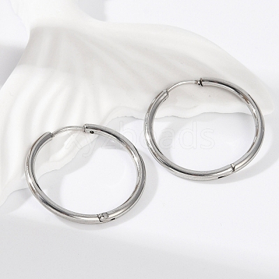 Tarnish Resistant 304 Stainless Steel Huggie Hoop Earrings EJEW-G272-02-20mm-P-1