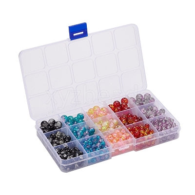 585Pcs 15 Style Spray Painted Crackle Glass Beads Strands CCG-YW0001-05-1