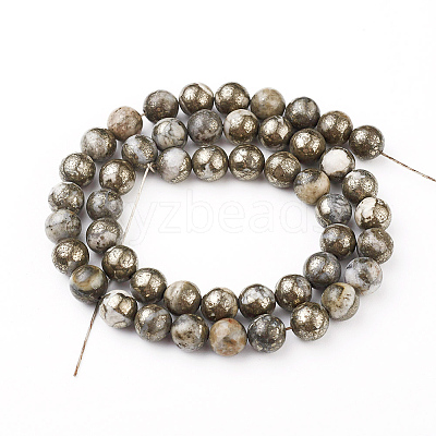 Natural Pyrite Beads Strands X-G-G839-01-10mm-1