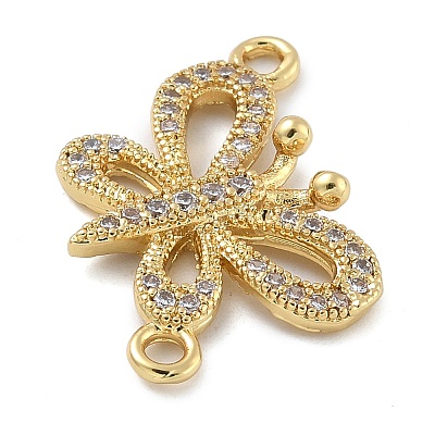Rack Plating Brass Micro Pave Clear Cubic Zirconia Butterfly Connector Charms KK-A234-077G-1