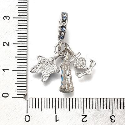 Rack Plating Alloy Rhinestone European Dangle Charms PALLOY-P307-22P-1