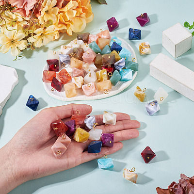 60Pcs 15 Colors Rhombus Acrylic Pendants PALLOY-TAC0284-1