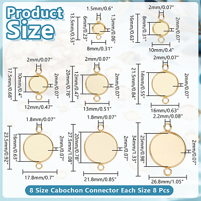 64Pcs 8 Styles 304 Stainless Steel Cabochon Connector Settings STAS-HY0001-86G-1