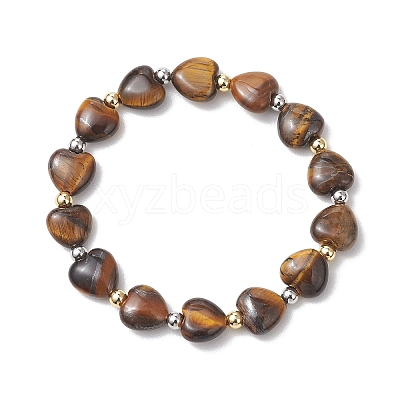 Electroplate Non-magnetic Synthetic Hematite & Natural Gemstone Heart Beads Stretch Bracelets for Women BJEW-JB13447-1