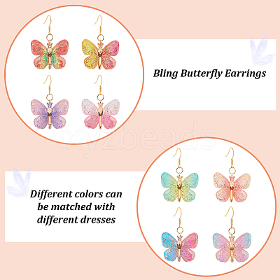 10Pairs 10 Colors Bling Butterfly Resin Dangle Earrings EJEW-AB00006-1