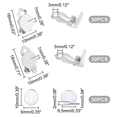 60Pcs 2 Size 304 Stainless Steel Clip-on Earring Findings STAS-UN0040-60-1