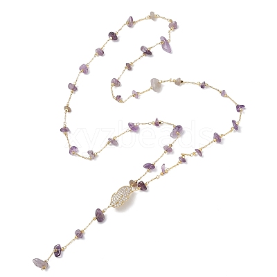 Natural Amethyst Chip Handmade Link Chain Necklaces NJEW-JN05811-01-1