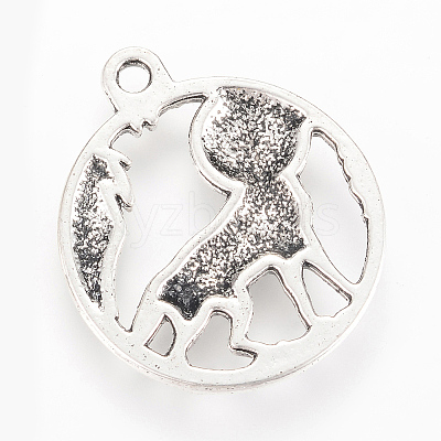 Tibetan Style Alloy Howling Wolf Pendants X-TIBEP-Q064-12AS-RS-1