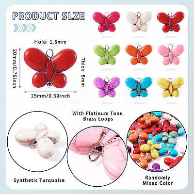 35Pcs Synthetic Turquoise Dyed Butterfly Charms PALLOY-TAC0120-1