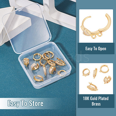 12Pcs 6 Styles Brass Micro Pave Cubic Zirconia Hoop Earring Finding KK-TA0002-57-1
