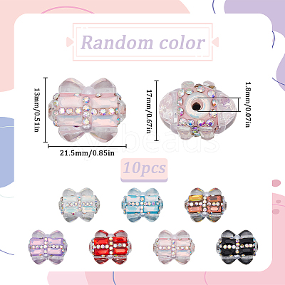 10Pcs Polymer Clay Pave Rhinestone Rectangle Beads with Resin Heart CLAY-SC0002-13-1