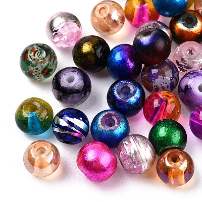 Mixed Style & Mixed Color Round Spray Painted Glass Beads DGLA-X0003-6mm-1