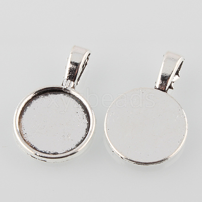 Tibetan Style Alloy Flat Round Pendant Cabochon Settings TIBEP-M022-12AS-1