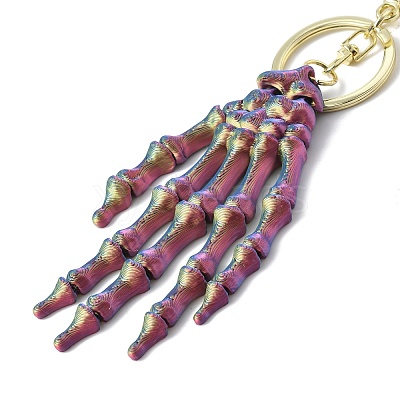 Halloween Plastic Skeleton Hand Pendant Keychain HJEW-H063-01G-01-1