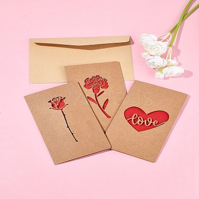 3 Sets Kraft Paper Greeting Cards AJEW-FS0001-27A-1